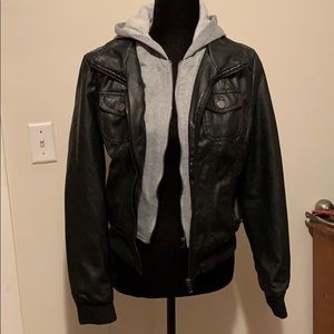 Faux leather jacket with hoodie liner!